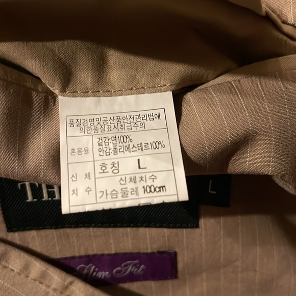 The Hunt Sz L cotton khaki with white subtle pinstripes  unlined blazer - Picture 5 of 8